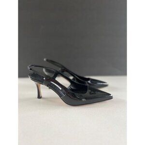 Manolo Blahnik Bretto black Patent Leather Slingback Pumps Size 36.5